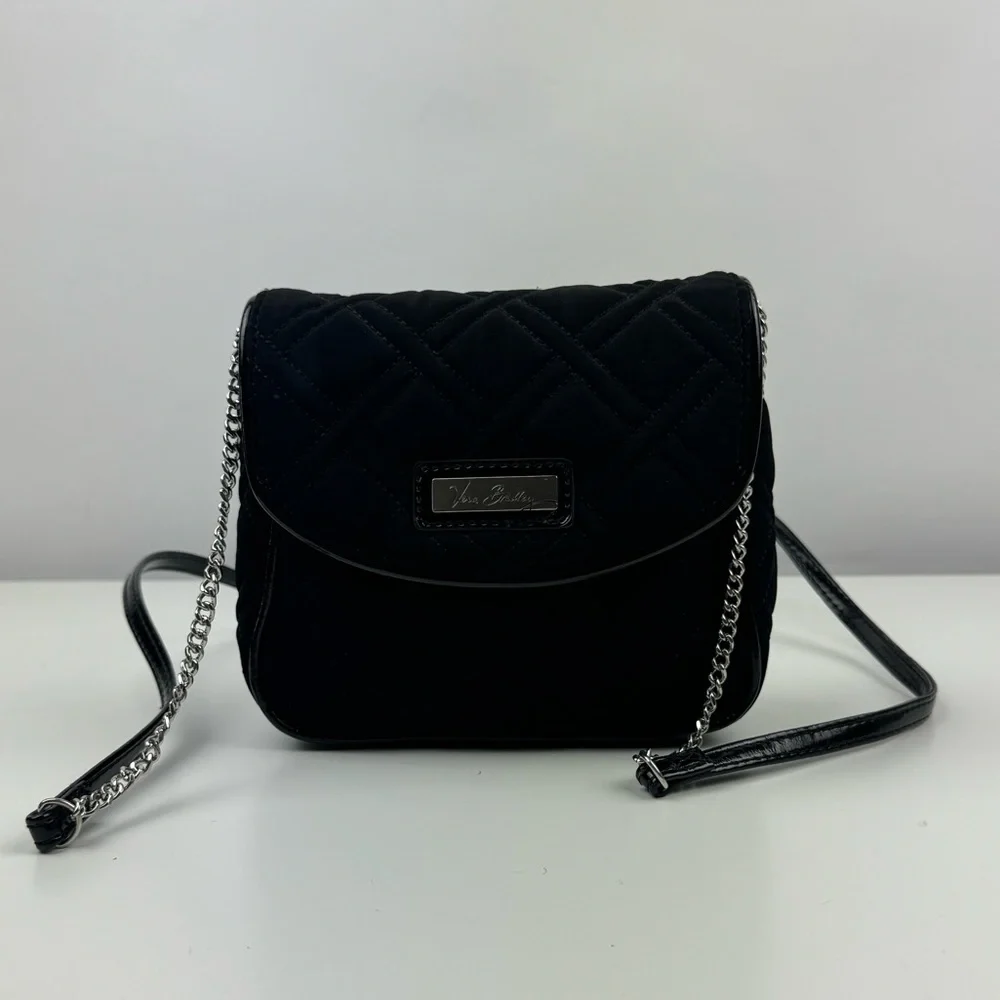 Vera Bradley Quilted Chain Strap Shoulder Crossbody Handbag Classic Black Purse